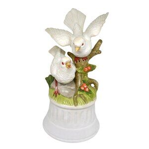 Porcelain Music Box with White Doves on Branch Hand-Painted "Lara's Theme" Vtg